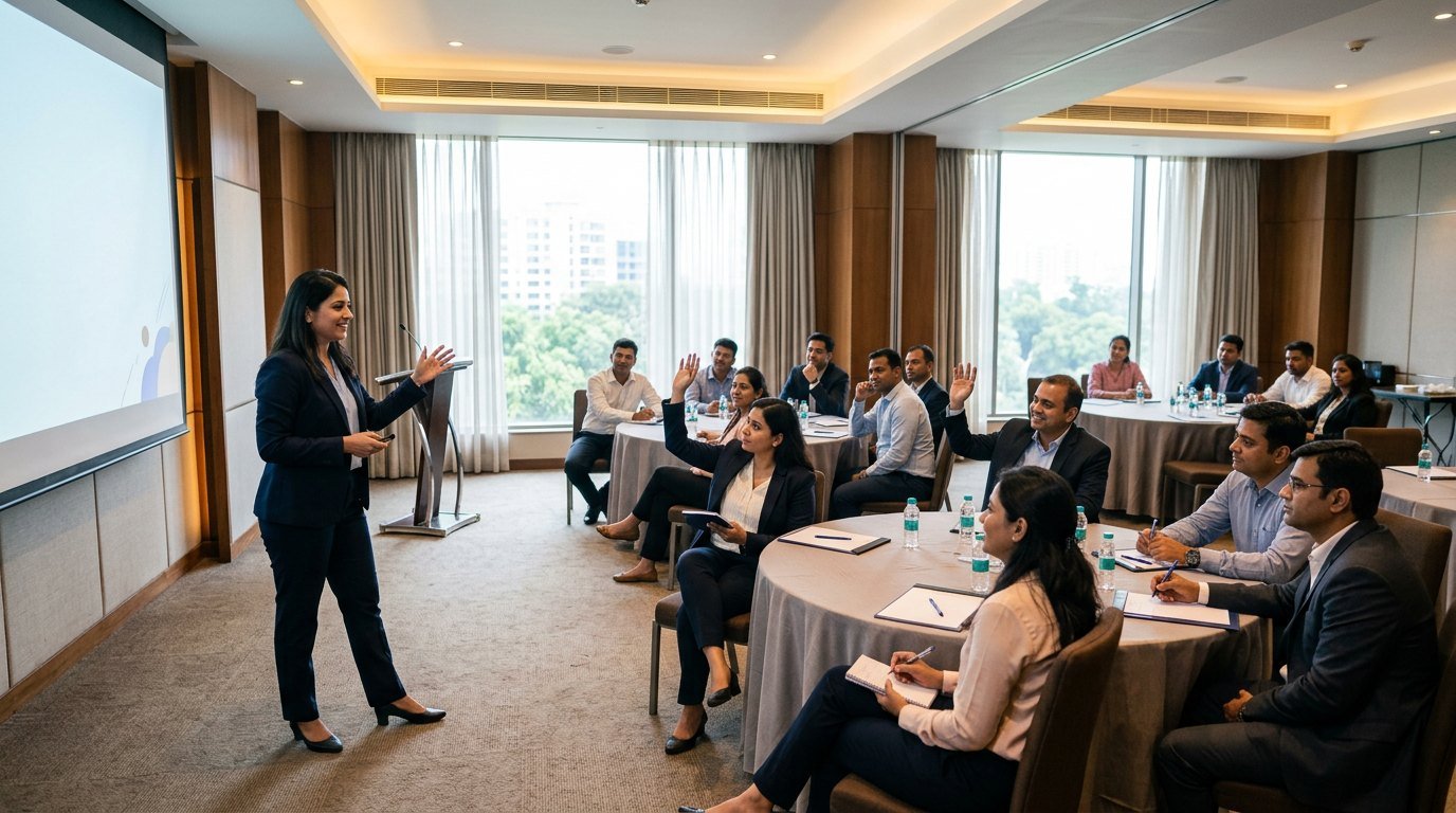 Training workshop in a hotel ballroom